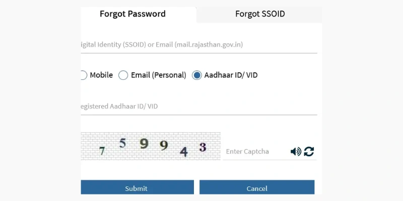 SSO ID pasword recover via Aadhaar IDVID